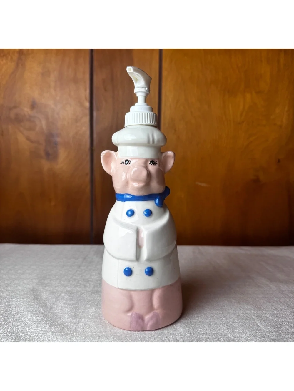 Vintage Ceramic Pig Chef Soap Dispenser 9” Tall Whimsical Kitchen Bathroom Decor